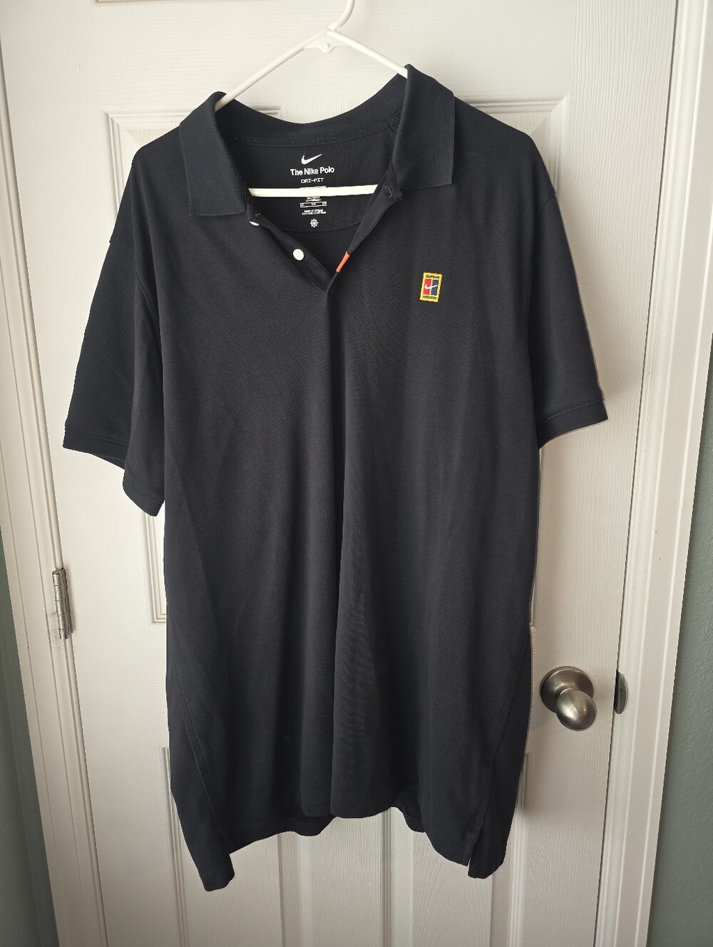 Vtg Nike Challenge Court Black Swoosh Patch Short Sleeve Tennis Polo SZ2XLT